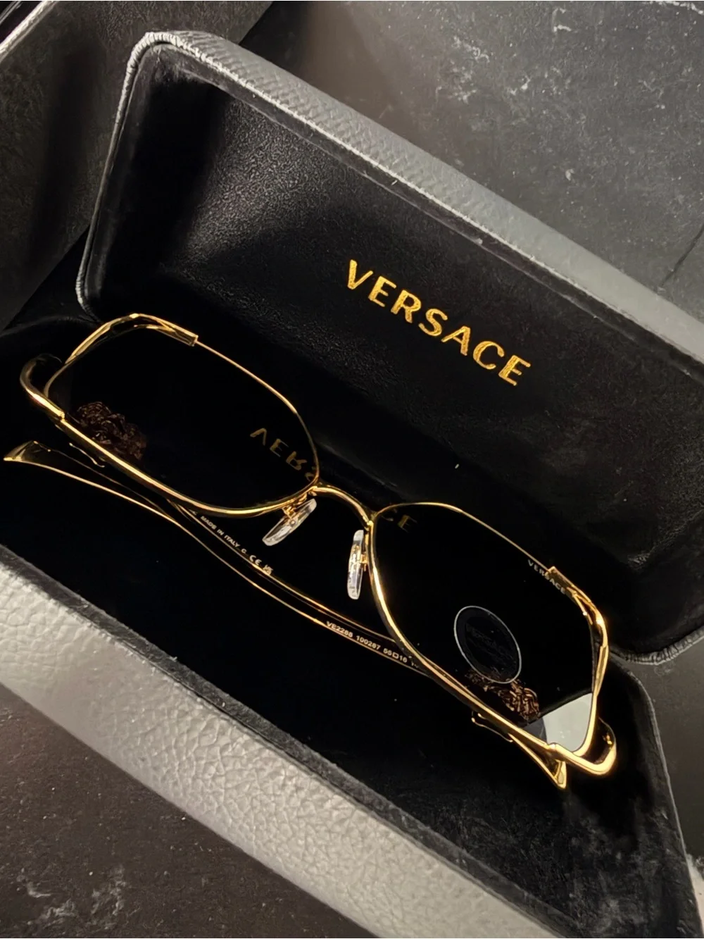Versace Gold Metal Frame Sunglasses with Dark Brown Lenses